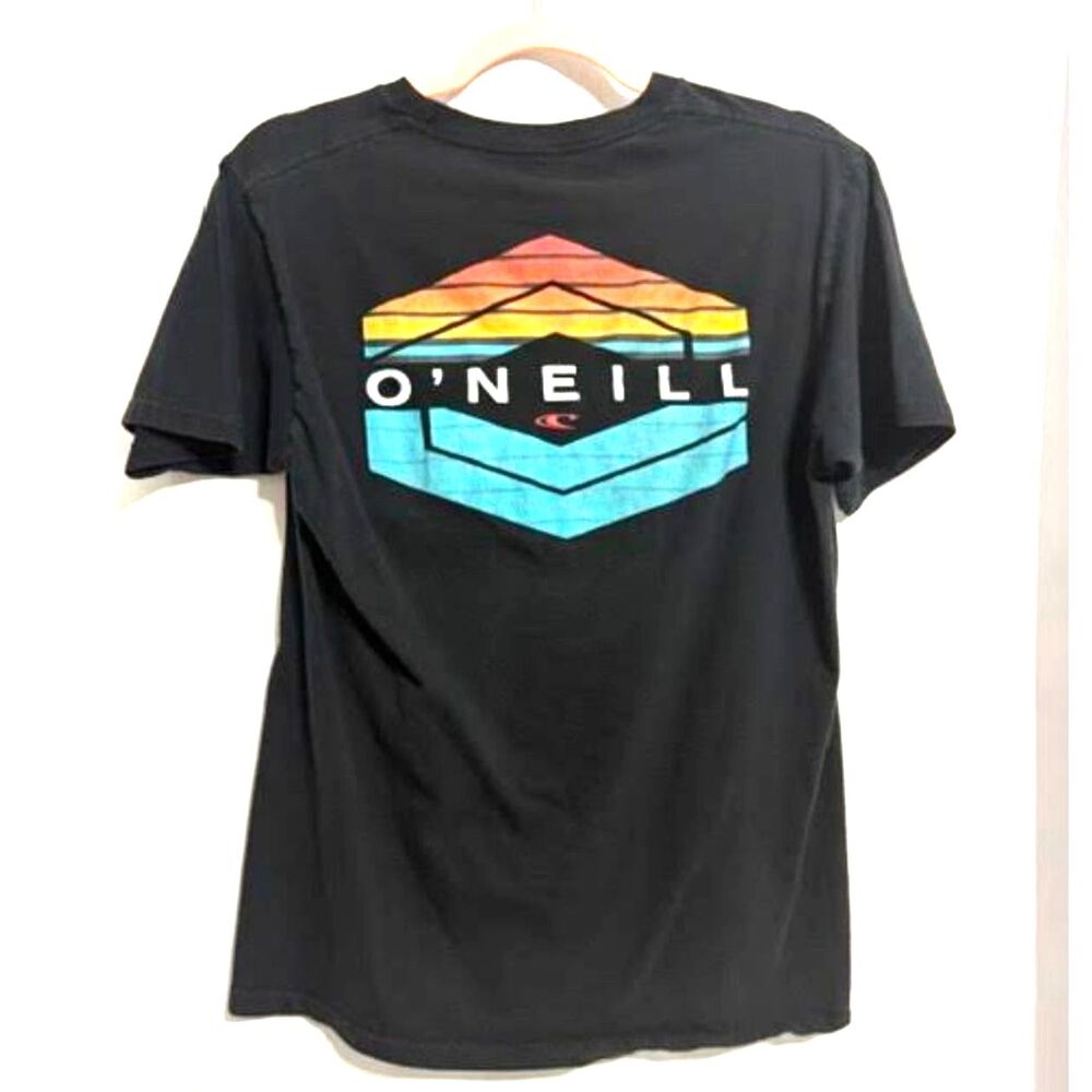 O'Neill Men's Sz. Med Graphic Tee Black Retro Sunset Geometric Hexagon Surf Tee